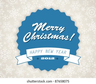 Simple vectorial azul vintage retro tarjeta de Navidad con copos de nieve en el fondo