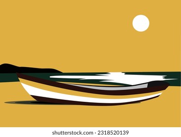 Simple vector boat on the beach landscape - Fully editable