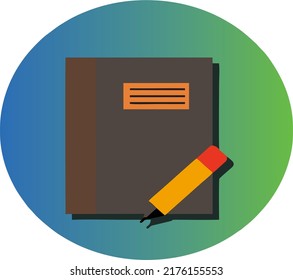 simple vector book and pencil on green background