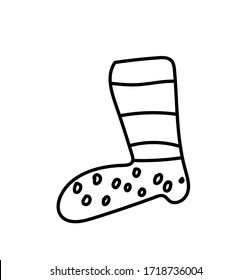 Simple vector boot. Autumn illustration with black lines on white isolated background doodle. Design for coloring, card, web, poster, logo, print.