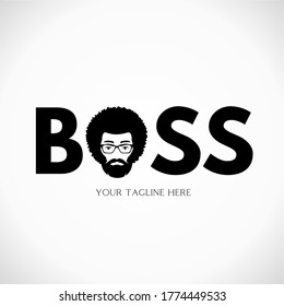 Simple Vector Boss Logo in black and white Beautiful with man beard character Logotype design for company branding. and identity design.