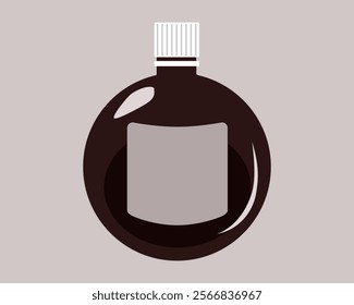 Simple vector bottle with a round shape and an empty label, flacon for medicine, cosmetics or alcohol