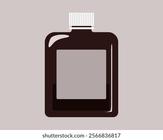 Simple vector bottle with a square shape and an empty label, flacon for medicine or cosmetics