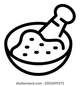 Simple vector of a bowl containing a grainy mixture being stirred with a pestle
