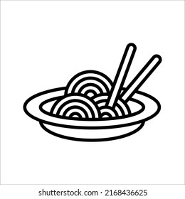 Einfache Vektor Bowl of Noodles Symbol. Schüssel mit Nudeln mit Chopsticks Vektorgrafik auf weißem Hintergrund.