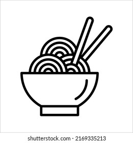 Simple Vector Bowl of Noodles icon. Bowl of Noodles with Chopsticks vector illustration on white background.