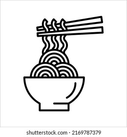 Icono del Vector Bowl simple de fideos. Tazón de fideos con chopsticks ilustración vectorial sobre fondo blanco.