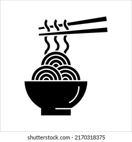 Simple Vector Bowl of Noodles icon. Bowl of Noodles with Chopsticks vector illustration on white background.