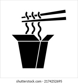 Simple Vector Bowl of Noodles icon. Bowl of Noodles with Chopsticks vector illustration on white background.