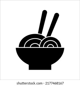 Icono del Vector Bowl simple de fideos. Tazón de fideos con chopsticks ilustración vectorial sobre fondo blanco.