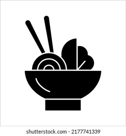 Simple Vector Bowl of Noodles icon. Bowl of Noodles with Chopsticks vector illustration on white background.