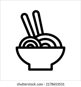 Icono del Vector Bowl simple de fideos. Tazón de fideos con chopsticks ilustración vectorial sobre fondo blanco.