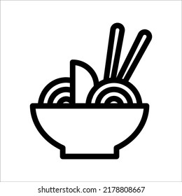 Simple Vector Bowl of Noodles icon. Bowl of Noodles with Chopsticks vector illustration on white background.
