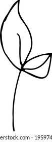 simple vector branch with leaves black and white. Minimalistic botanical illustration, hand drawing 