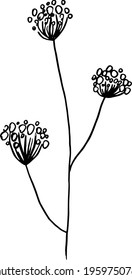 simple vector branch with leaves black and white. Minimalistic botanical illustration, hand drawing 