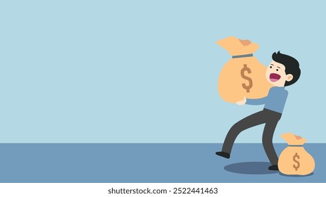 simple vector with business concept. A person's expression when they get more money or make a profit in the buying and selling business. people character vector. Money sack and person elements