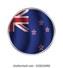 Simple vector button flag - New Zealand, Flag of New Zealand as round glossy icon. Button with flag colors.