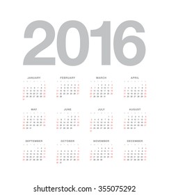 Simple vector calendar 2016