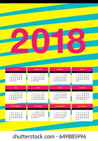 Simple vector calendar 2018 in a bright colors