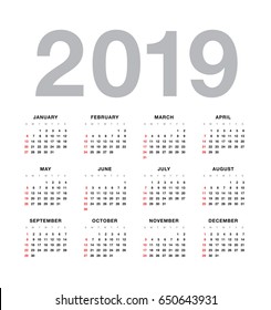 Simple vector calendar 2019