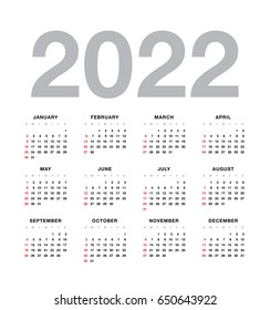 Simple vector calendar 2022