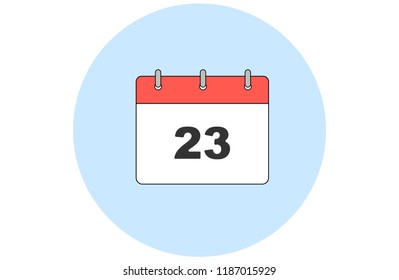 Simple vector of a calendar with day 23th inside a background with a blue round.