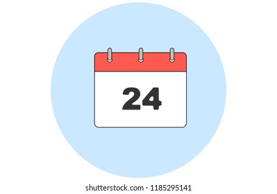 Simple vector of a calendar with day 24th inside a background with a blue round.