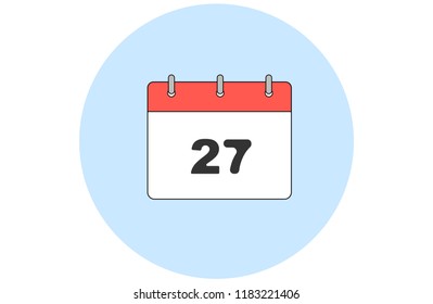 Simple vector of a calendar with day 27th inside a background with a blue round.