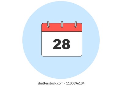 Simple vector of a calendar with day 28th inside a background with a blue round.