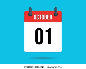 Simple vector calendar features text October over the numbers 01 for the first day of October, on a blue backdrop, perfect for digital designs.