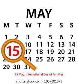 Simple vector calendar. May 15th. Commemorate the International Day of Families