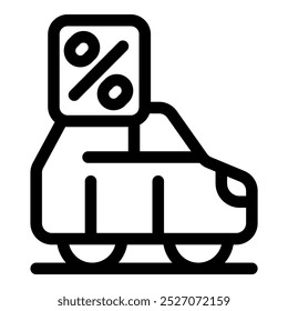 Einfache Vektorgrafik eines Autos mit einem Prozentzeichen, das Autokredit und Kreditzinsen darstellt