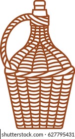 Simple vector carboy icon, woven wicker wine bottle demijohn, isolated vector line art 