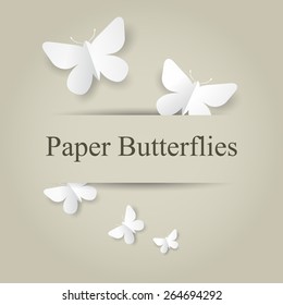 Simple vector card with paper butterflies.