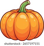 A simple vector cartoon illustration of a bright orange pumpkin with a green stem, isolated on white. Ideal for autumn, Halloween, and Thanksgiving themes.