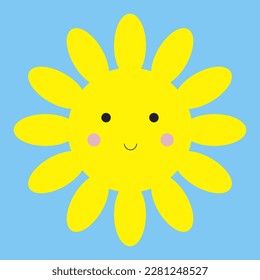 simple vector cartoon illustration yellow sun on blue