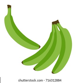 Simple vector cartoon isolated green bananas. Bananas pack and one banana isolated alone - you can use just one if you want.
