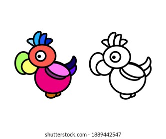 Simple vector character parrot for coloring book illustration