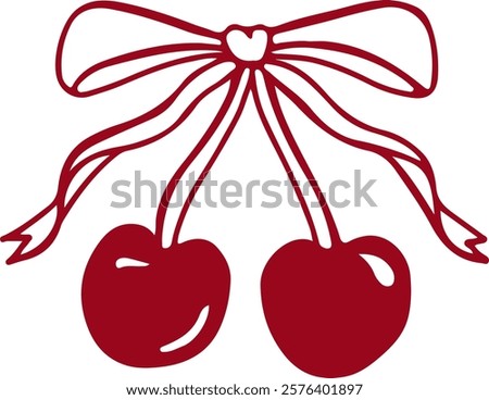 simple vector cherry icon with a bow