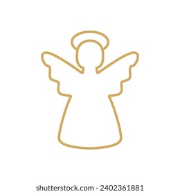 Simple vector Christmas angel with trumpet, continuous line drawing, print for clothes and logo design, emblem or silhouette one single line, isolated abstract illustration.