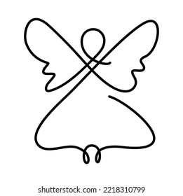 Simple vector Christmas angel and wings  continuous line drawing  small tattoo  print for clothes   logo design  emblem silhouette one single line  isolated abstract illustration 
