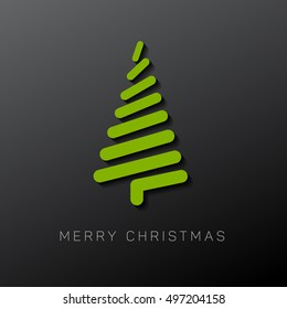 Simple vector christmas card with abstract christmas tree made from lines - original new year card