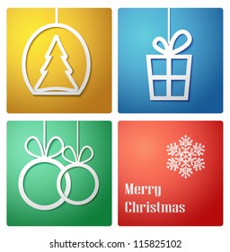 Simple vector christmas decoration card with present, baubles and tree-vector