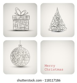Simple vector christmas decoration card and present  bauble   tree