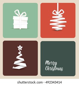 Simple vector christmas decoration made from white paper stripe - original new year card