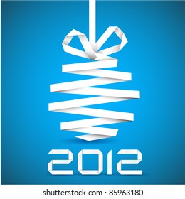 Einfache, vektor-Weihnachtsdekoration aus weißem Papierstreifen - originelle neue Jahreskarte