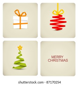 Simple vector christmas decoration made from white paper stripe - original new year card