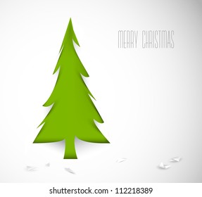 Simple vector christmas tree cut out from white paper - original new year card