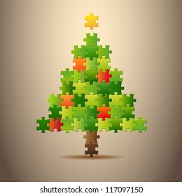 Simple vector christmas tree made from puzzle