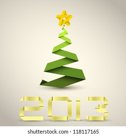 Simple vector christmas tree made from green paper stripe - original new year card